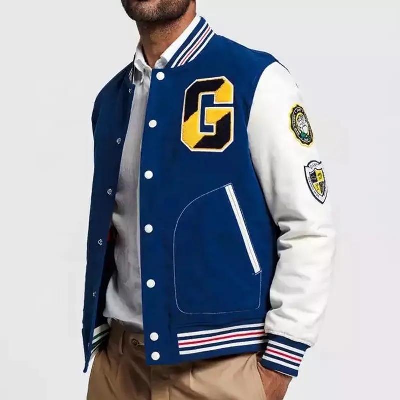 Custom Logo College Chenille Embroidery Patch Pu Leather Sleeve Wool Polyester Vintage Letterman Baseball Jacket For Men