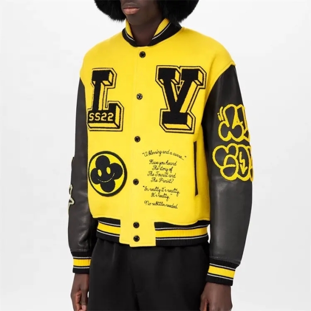 Oem Custom Chenille Embroidery Patch Leather Sleeve Bomber Baseball Letterman Jacket For Men