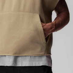 Custom Sports Breathable Sweat Wicking Sleeveless Drop Shoulder Oversized Blank Cropped Essentials Raw Hem Cutoff Hoodies Men