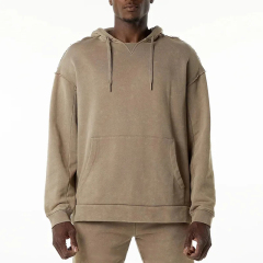Wholesale Custom Logo Oversized 500 Gsm Raw Cut Seams Double Lined Pre-shrunk100% Cotton Men's Heavyweight Washed Terry Hoodie