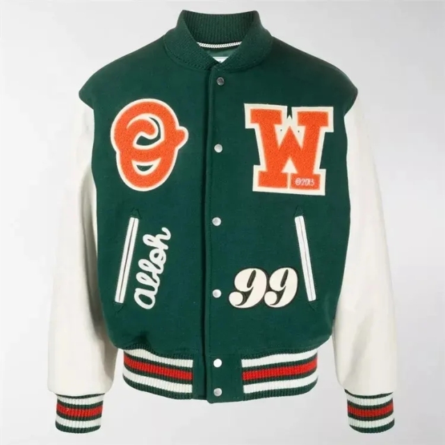 Oem Custom Chain Embroidery Collar Leather Sleeve Vintage Bomber Baseball Letterman Jacket For Men