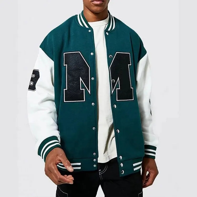 Custom Embroidery Leather Baseball Letterman Jacket Wholesale Big Men Varsity Jacket