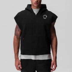 Custom Sports Breathable Sweat Wicking Sleeveless Drop Shoulder Oversized Blank Cropped Essentials Raw Hem Cutoff Hoodies Men