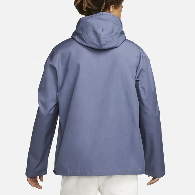 Custom Logo Oversize Outdoor 100% Cotton Windbreaker Woven Hooded Pullover Softshell Waterproof Cargo Jacket For Men