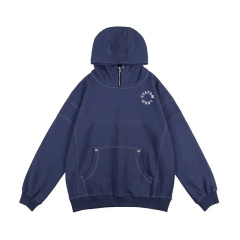 High Neck Zip Hoodie 100% Cotton Blank French Heavy Weight 500 Gsm Turtleneck Oversized Fit Custom Logo Men's Hoodies