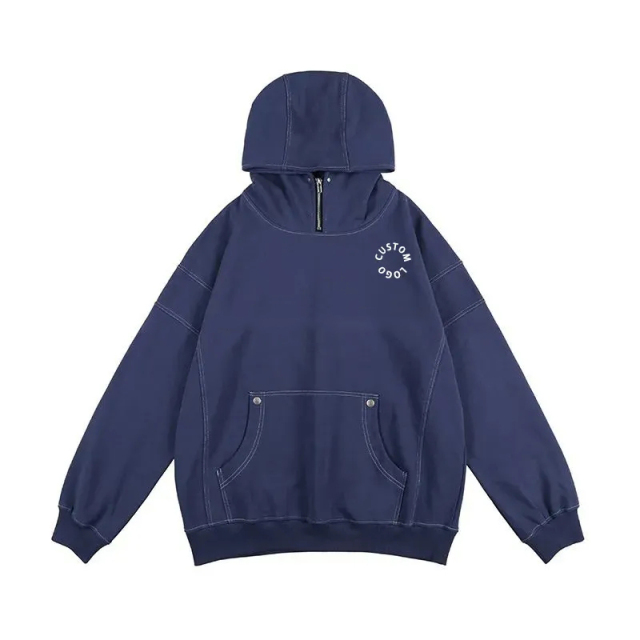 High Neck Zip Hoodie 100% Cotton Blank French Heavy Weight 500 Gsm Turtleneck Oversized Fit Custom Logo Men's Hoodies