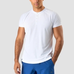 Wholesale High Quality 100%polyester Men Gym T Shirt Breathable Mesh Training Tee Button Neck Polo Shirt Men