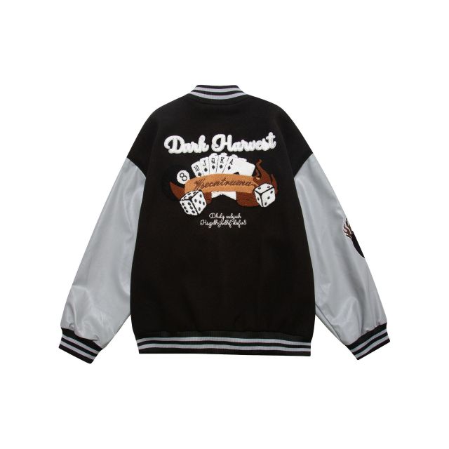 Autumn and winter new high street Harajuku poker flocked embroidered baseball jacket