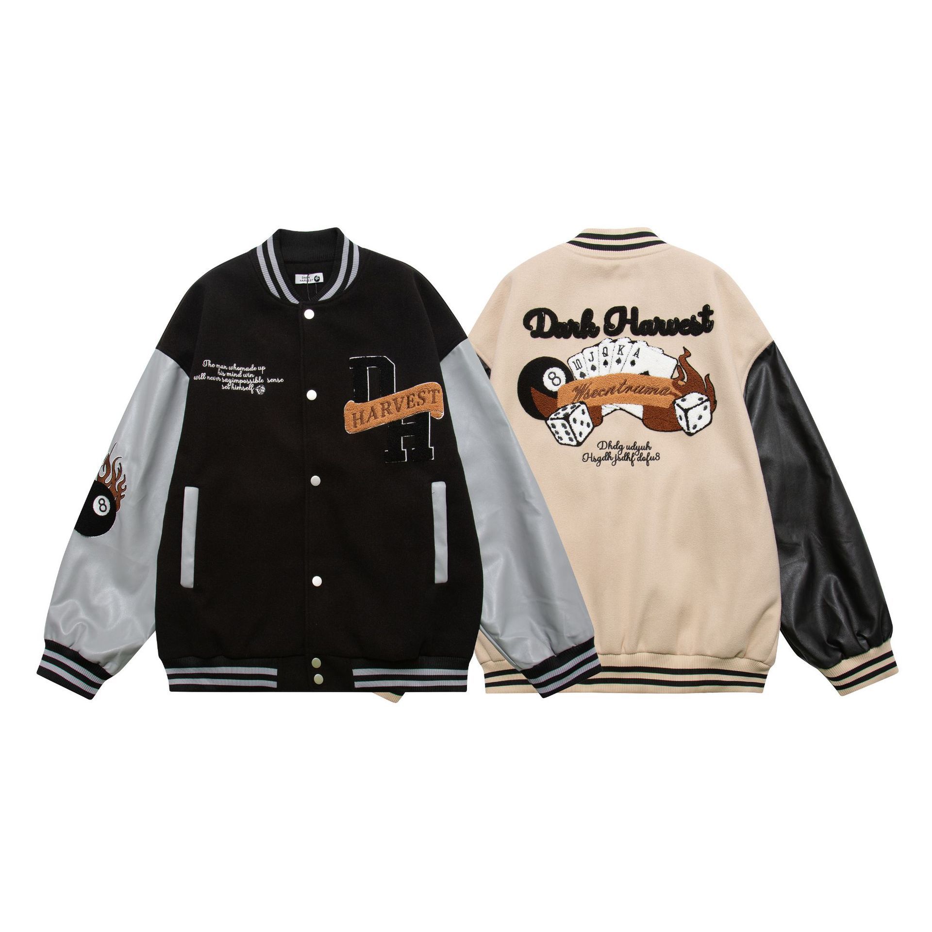 Autumn and winter new high street Harajuku poker flocked embroidered baseball jacket