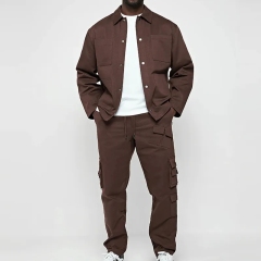 Oem Custom Logo Design Loose Fit Cargo Jacket And Pants Two Piece Set 100% Cotton Nylon Cargo Tracksuit For Men