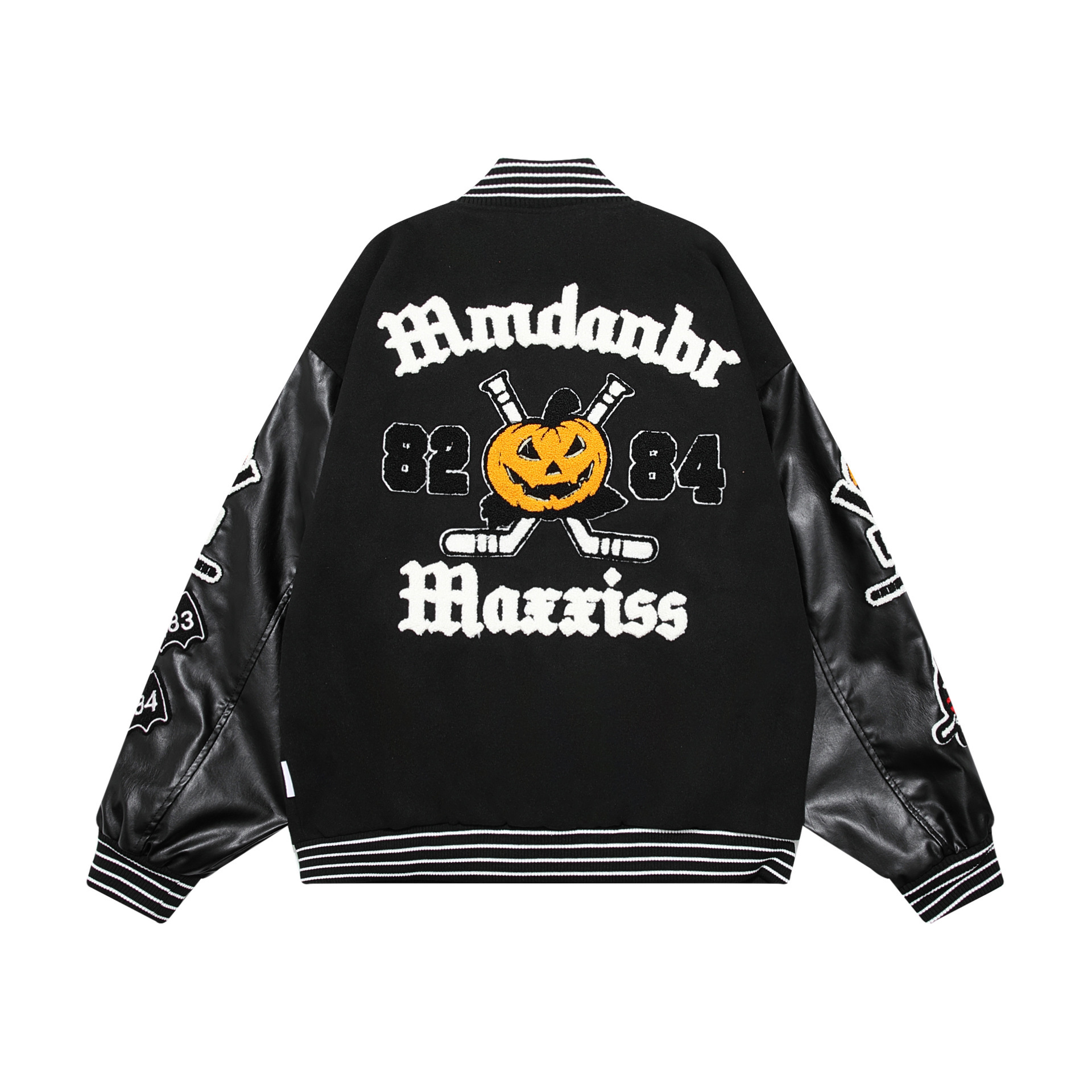 Streetwear Flocked Jacquard Baseball Jacket Loose Patchwork Leather Sleeve Jacket