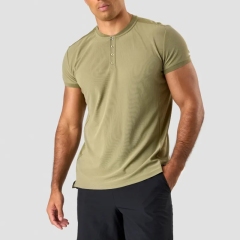 Wholesale High Quality 100%polyester Men Gym T Shirt Breathable Mesh Training Tee Button Neck Polo Shirt Men