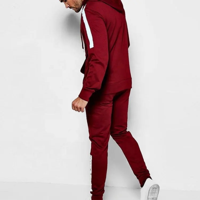 Custom Logo Manufacture Sports Blank Side Stripe Hoodie And Sweatpants Cotton Sweatsuit French Terry Zip Up Tracksuit For Men