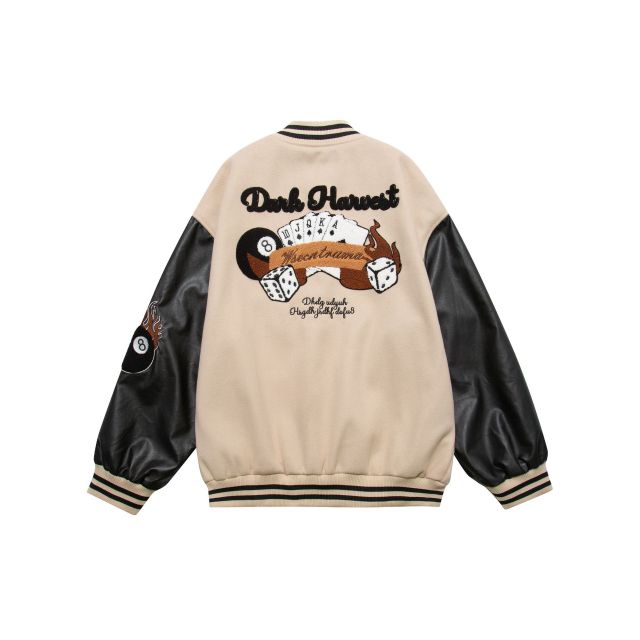 Autumn and winter new high street Harajuku poker flocked embroidered baseball jacket