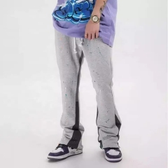 Custom Logo Flare Pants Wide Leg Baggy Streetwear Hip Hop Casual Paint Splatter Mens Flared Sweatpants For Men