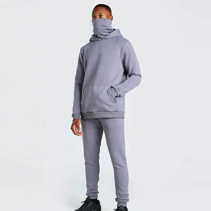Men's Embroidery Logo Designer Hooded Jogging Sets Vintage Heavyweight Organic Cotton Fleece Full Face Masked Tracksuit