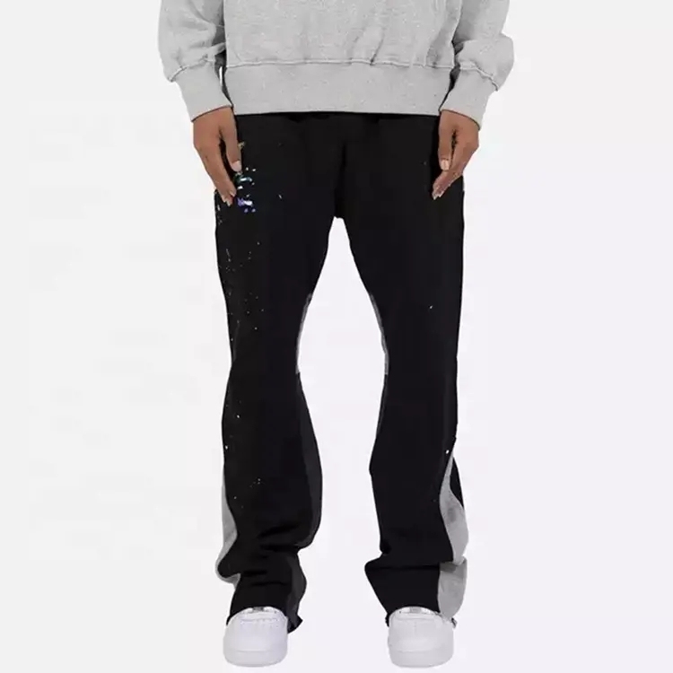 Custom Logo Flare Pants Wide Leg Baggy Streetwear Hip Hop Casual Paint Splatter Mens Flared Sweatpants For Men