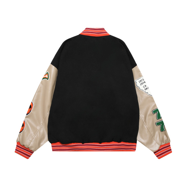 Towel embroidered leather patchwork loose casual college style baseball jacket