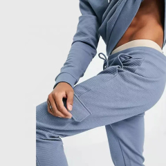 Customize Design Embroidery Logo Hoodie And Cargo Pants 2 Piece Sets Oversized 100% Cotton Rib Baby Blue Tracksuit For Men