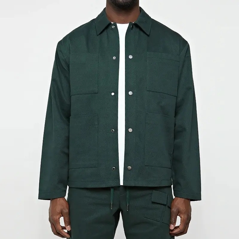 Oem Custom Logo Design Loose Fit Cargo Jacket And Pants Two Piece Set 100% Cotton Nylon Cargo Tracksuit For Men