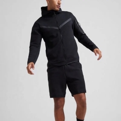 Men's Custom Logo Men Polyester Cotton Tech Fleece Tracksuit Hoodie Shorts Sets Two Pieces Jogging Tracksuit Men Sweat Suits