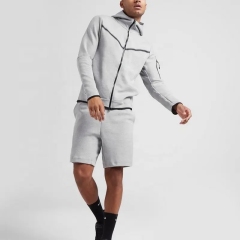 Men's Custom Logo Men Polyester Cotton Tech Fleece Tracksuit Hoodie Shorts Sets Two Pieces Jogging Tracksuit Men Sweat Suits