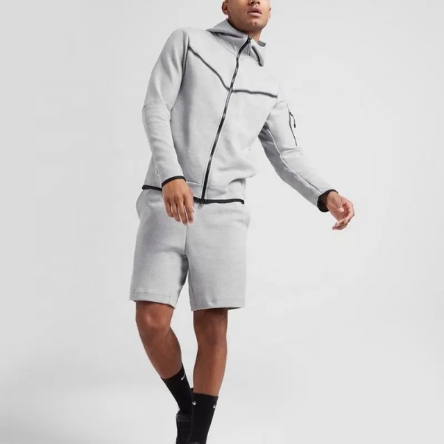 Men's Custom Logo Men Polyester Cotton Tech Fleece Tracksuit Hoodie Shorts Sets Two Pieces Jogging Tracksuit Men Sweat Suits