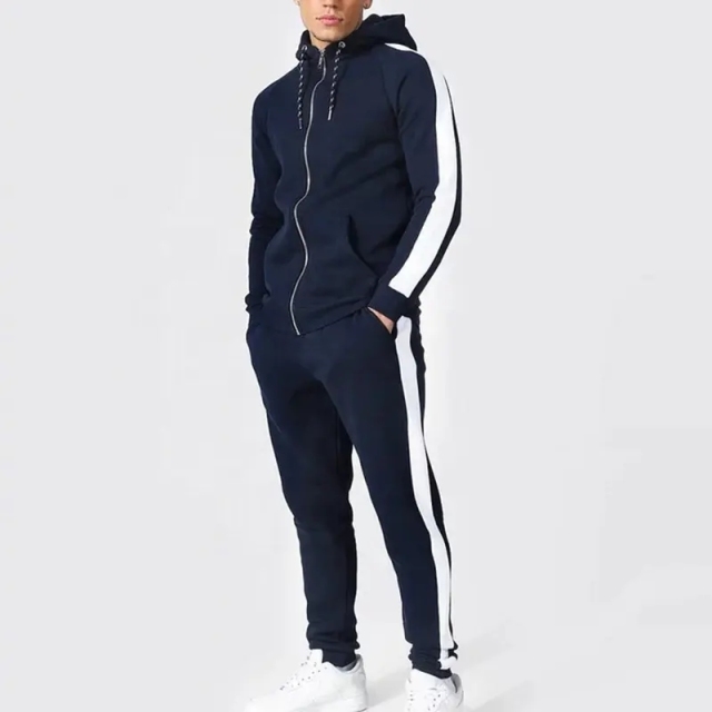 Oem Custom Logo Full Zip Up Hoodie And Jogger Two Piece Set Sweatsuit Tracksuit For Men