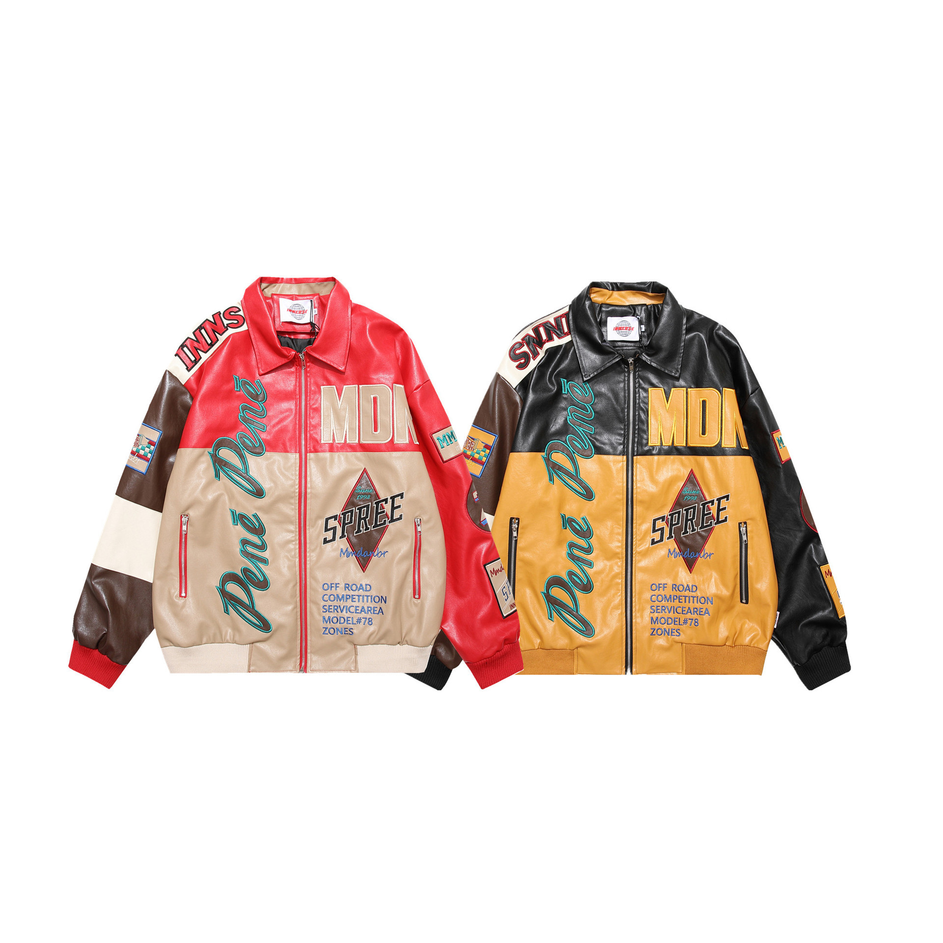Retro PU leather motorcycle baseball jacket