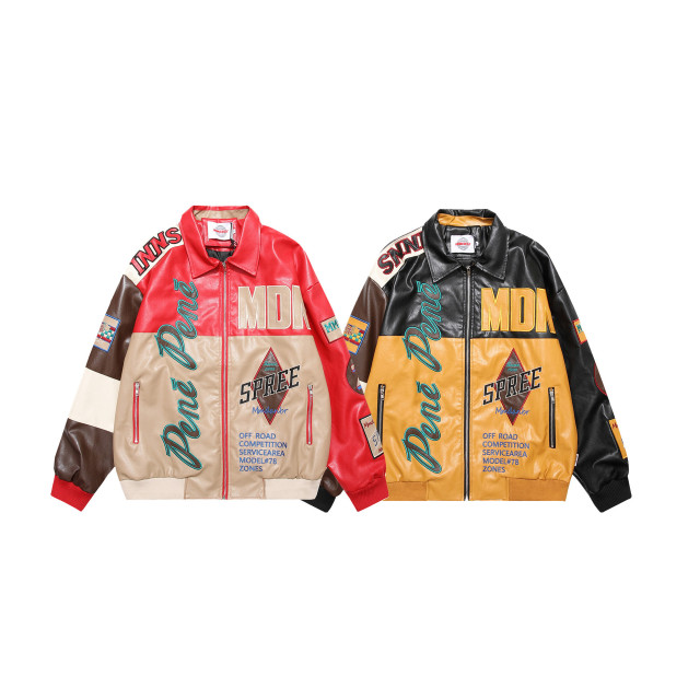 Retro PU leather motorcycle baseball jacket