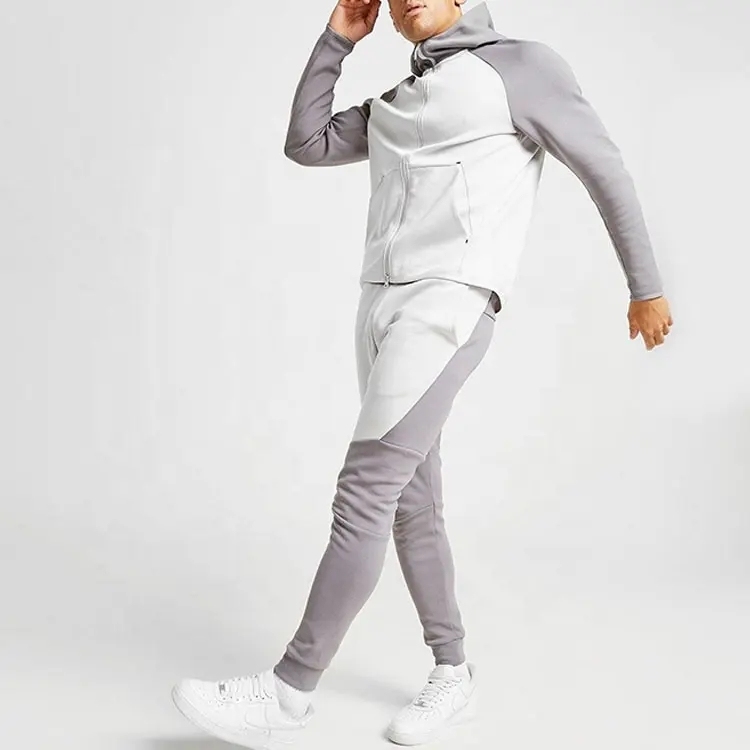 Manufacturing Men Custom Design Zip Up Hoodie And Sweatpants Set Color Block Cotton Sweatsuit Tracksuit For Men