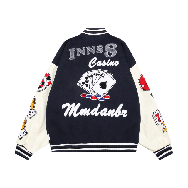 Towel embroidered flocking baseball uniform autumn and winter high street contrasting color splicing jacket