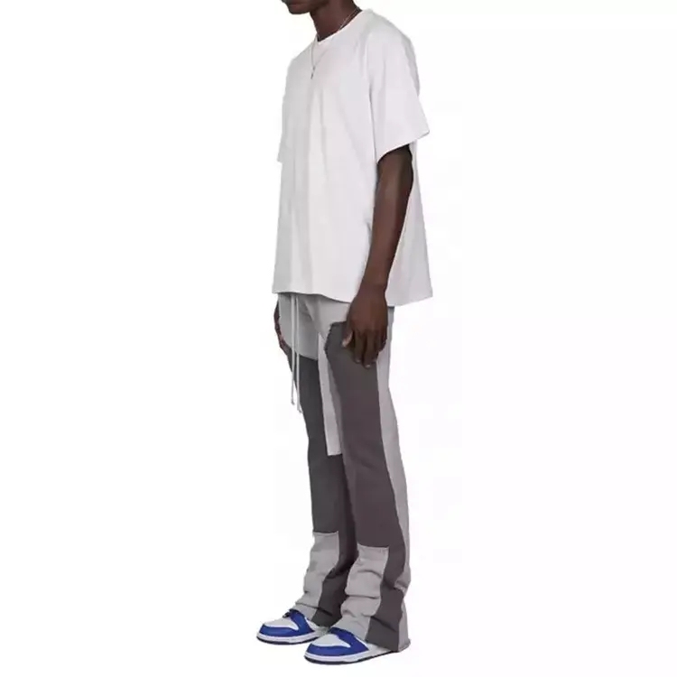 Hot Sale Custom Logo Drawstring Waist Flared Sweatpants Men Color Block 100% Cotton Flared Sweatpants For Men