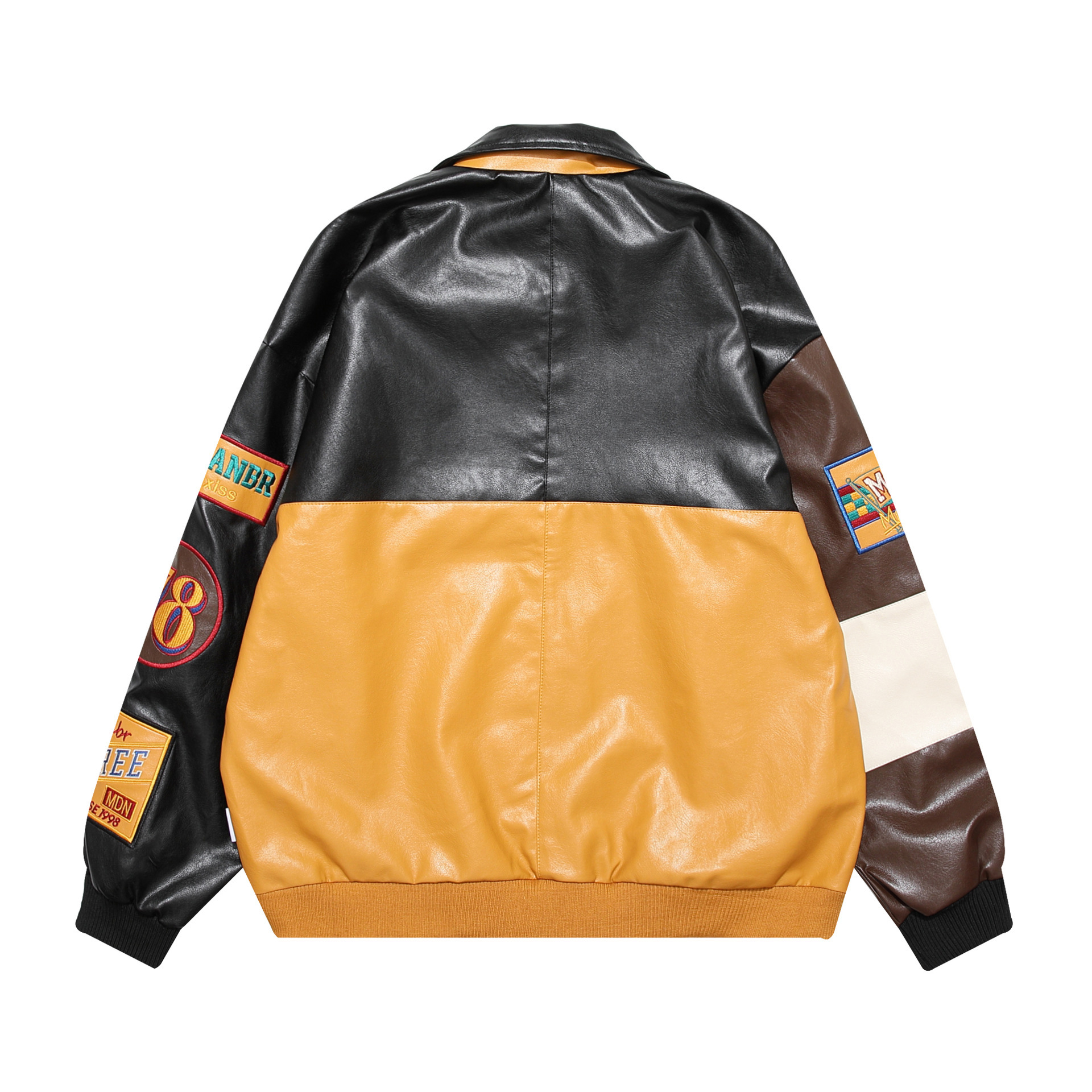 Retro PU leather motorcycle baseball jacket