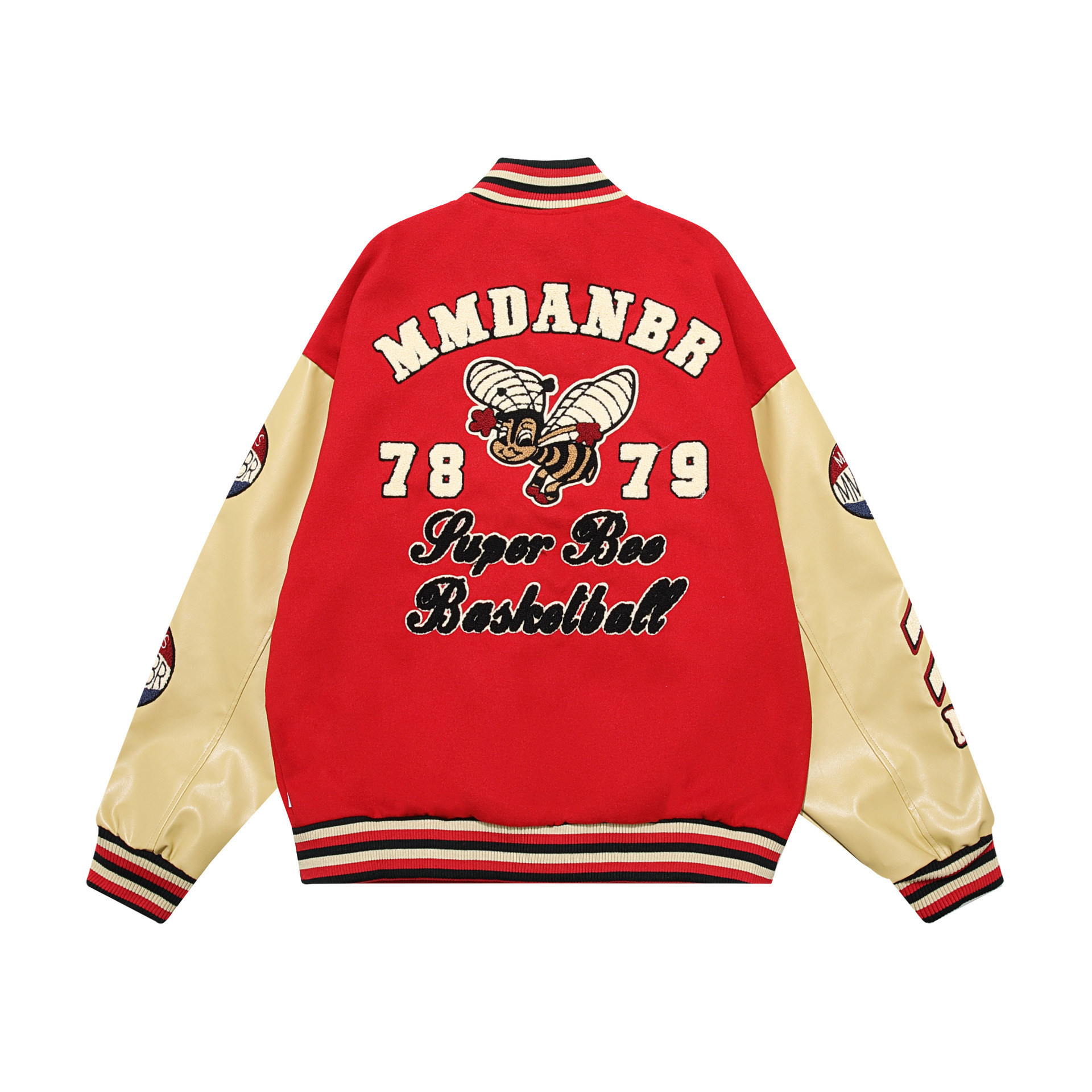 Towel embroidered flocking baseball jacket for women autumn and winter high street contrasting color splicing jacket