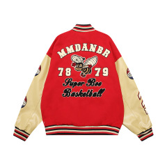 Towel embroidered flocking baseball jacket for women autumn and winter high street contrasting color splicing jacket