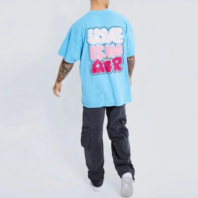 Custom Design Washed Bubble Printing Machine T-shirts Pour Oversized 100% Cotton Heavyweight Puff Print T-shirt For Men