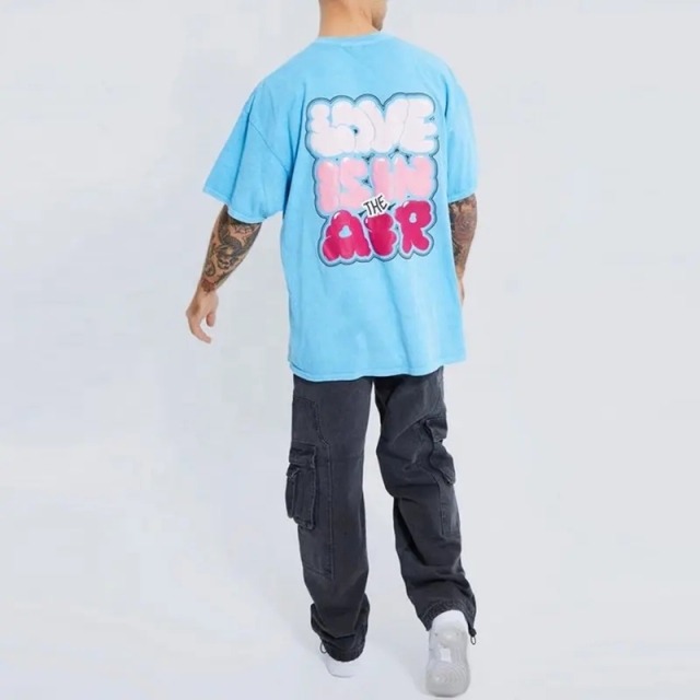 Custom Design Washed Bubble Printing Machine T-shirts Pour Oversized 100% Cotton Heavyweight Puff Print T-shirt For Men