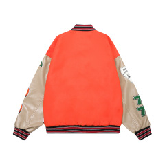 Towel embroidered leather patchwork loose casual college style baseball jacket
