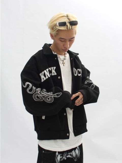 Retro embroidered dark loose baseball jacket