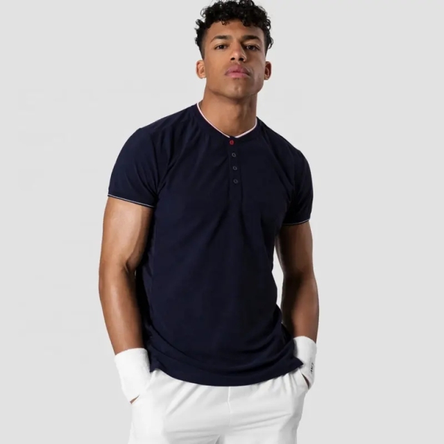 Wholesale High Quality 100%polyester Men Gym T Shirt Breathable Mesh Training Tee Button Neck Polo Shirt Men