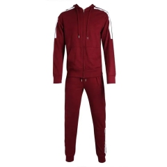 Custom Logo Manufacture Sports Blank Side Stripe Hoodie And Sweatpants Cotton Sweatsuit French Terry Zip Up Tracksuit For Men