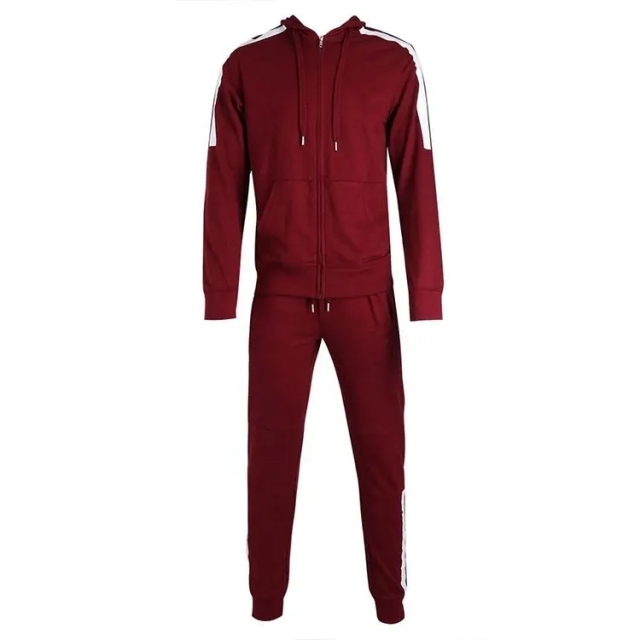 Custom Logo Manufacture Sports Blank Side Stripe Hoodie And Sweatpants Cotton Sweatsuit French Terry Zip Up Tracksuit For Men