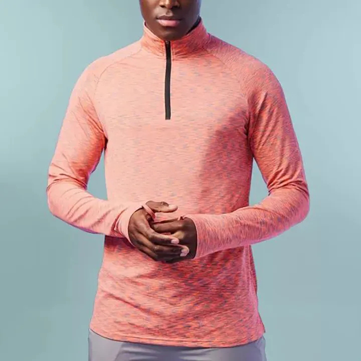 Oem Custom Logo 1/4 Zip Compression Long Sleeves Half Zip Gym Shirt Slim Fit Sports Exercise Men's Athletic Quarter Zip Shirt