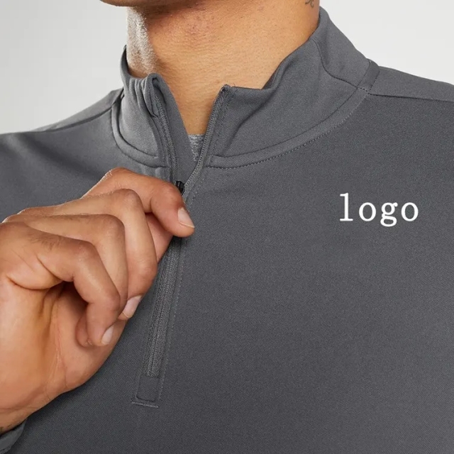 Custom Logo Half Zip Gym Shirt High Quality Polyester Spandex Activewear Club Quarter Zip Compression Long Sleeve Shirt For Men