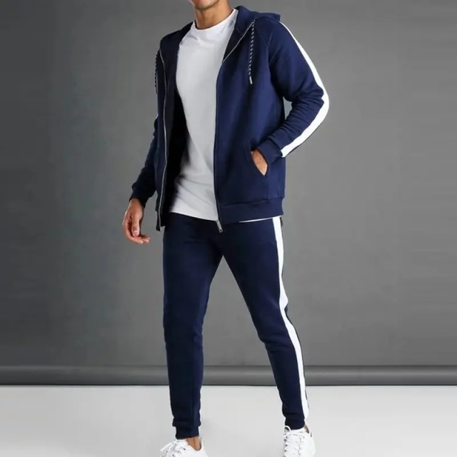 Oem Custom Logo Full Zip Up Hoodie And Jogger Two Piece Set Sweatsuit Tracksuit For Men