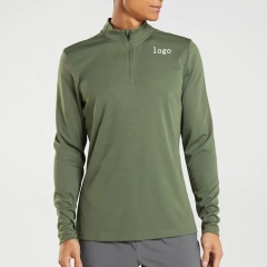 Custom Logo Half Zip Gym Shirt High Quality Polyester Spandex Activewear Club Quarter Zip Compression Long Sleeve Shirt For Men