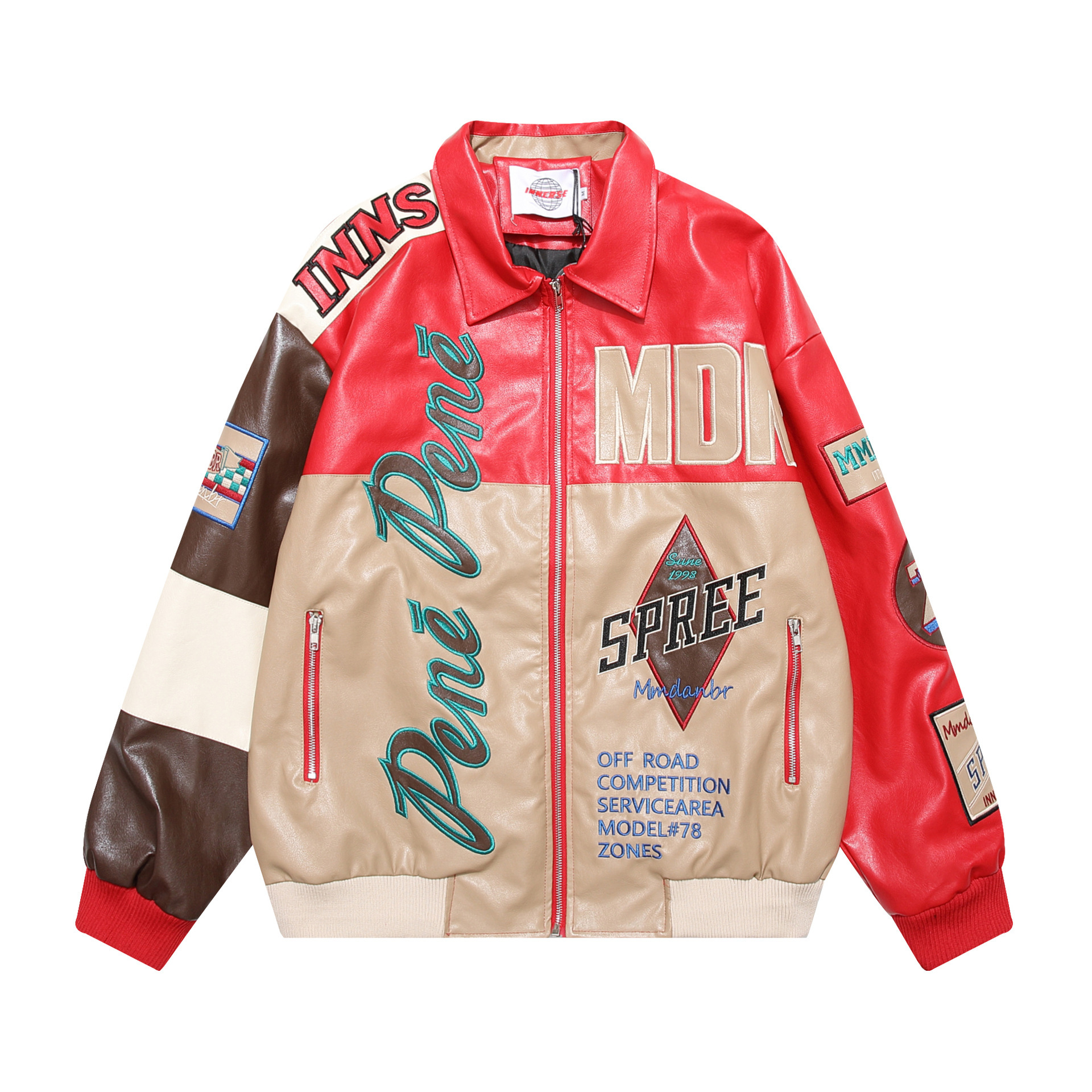 Retro PU leather motorcycle baseball jacket