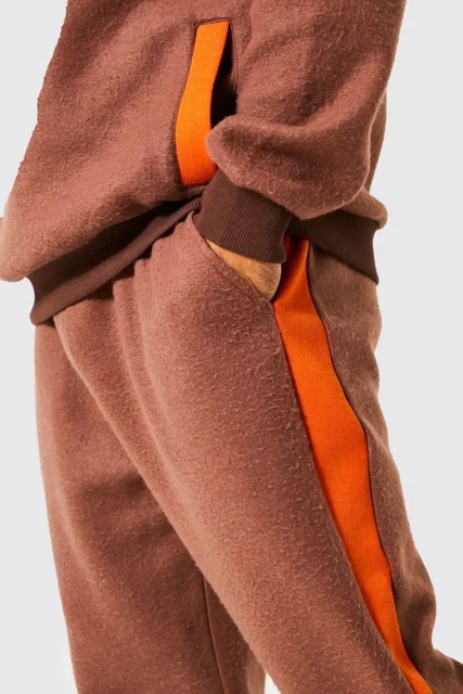 Custom Logo Printing Streetwear Sweatpants Brushed Heavyweight Fleece Side Stripe Panelled Split Hem Flared Jogger For Men