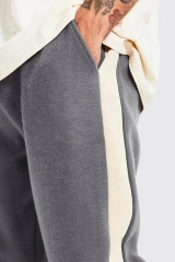 Custom Logo Printing Streetwear Sweatpants Brushed Heavyweight Fleece Side Stripe Panelled Split Hem Flared Jogger For Men